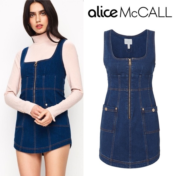 Alice McCall Revolve On and Off Jean Denim Mini Dress US 6 Stretch Square Neck - Picture 4 of 16